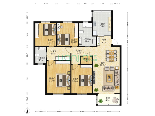 春来苑 4室1厅2卫 149平方