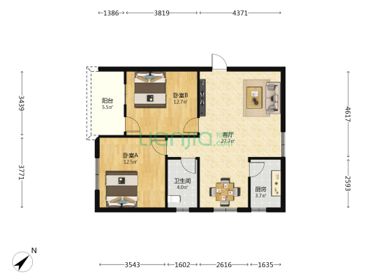 怡康花园 2室1厅1卫 81平方
