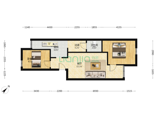 电气化生活小区 2室1厅1卫 70平方