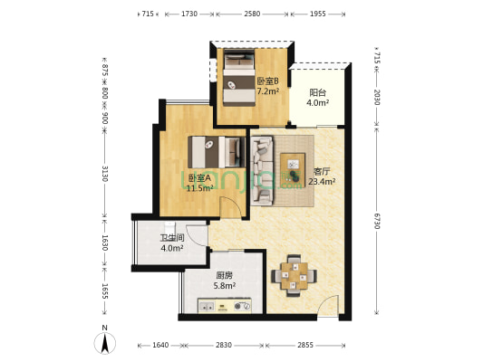 光耀·荷兰公馆 2室1厅1卫 62平方