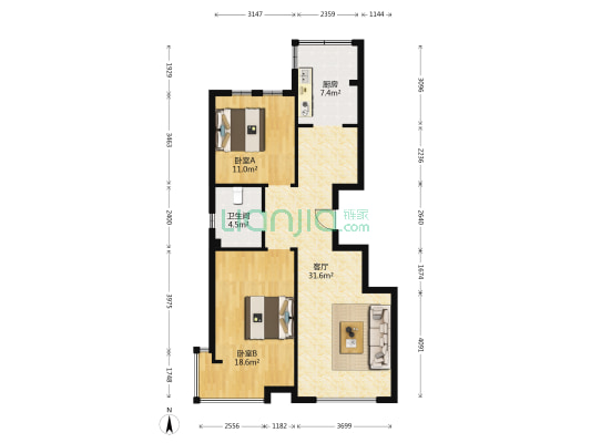 香堤水岸 2室1厅1卫 96平方