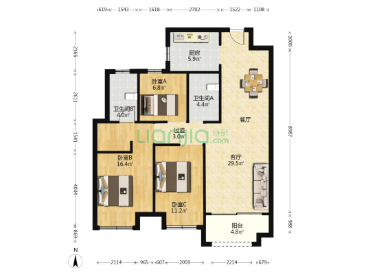 春风南岸 3室1厅2卫 111平方