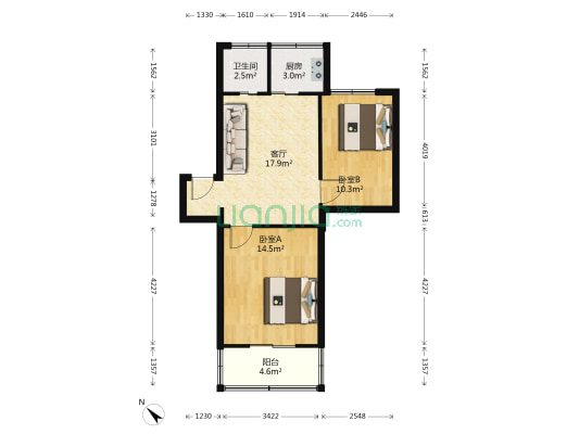 建轻楼 2室1厅1卫 62平方