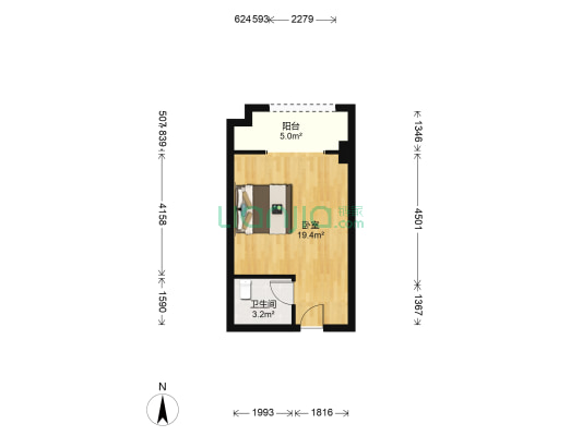 天悦国际 1室0厅1卫 37平方