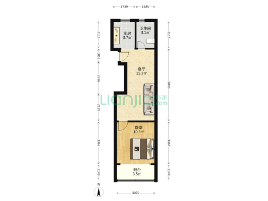 曲沃路189号 1室1厅1卫 43平方