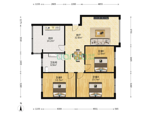 新新街29号 3室1厅1卫 115平方