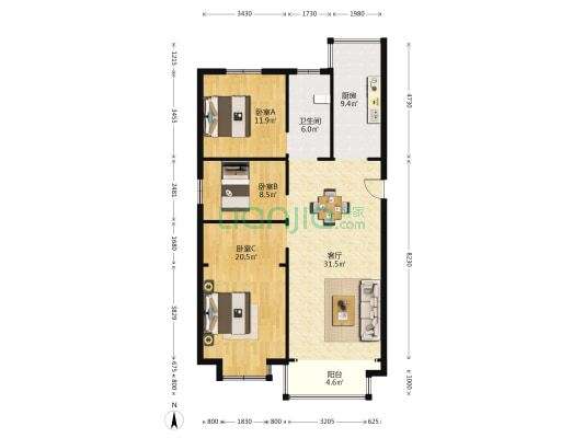 弘博名人世家 3室1厅1卫 108平方
