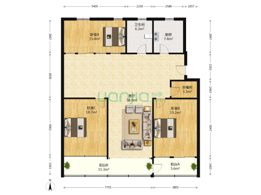 文定一村北小区 3室1厅1卫 168平方