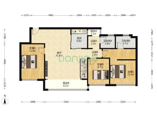 华润润府二期 3室1厅2卫 99平方