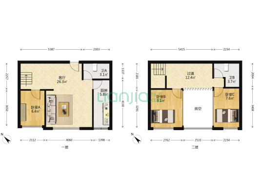 瑞泉馨城生活广场 3室1厅2卫 64平方