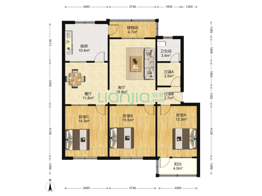 龙泉小区(坊子区) 3室2厅1卫 125平方
