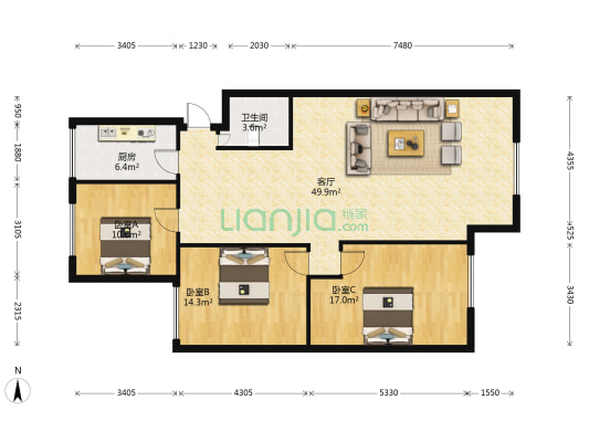 永安小区 3室1厅1卫 121平方