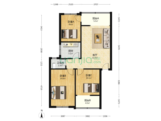 百安新村 3室1厅1卫 87平方