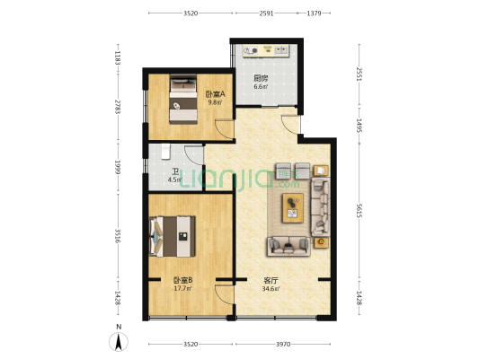 丰华园C区 2室1厅1卫 91平方