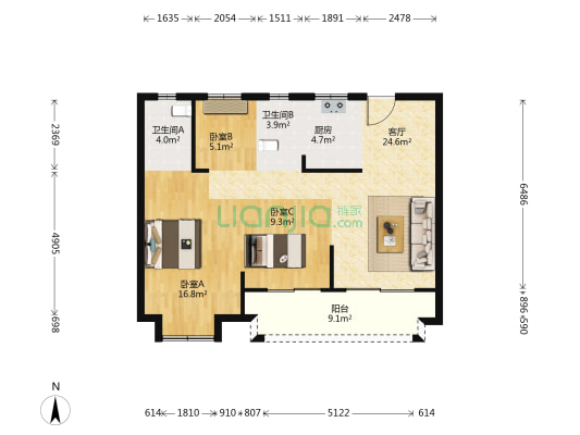 华鸿大发誉林府 3室1厅2卫 96平方