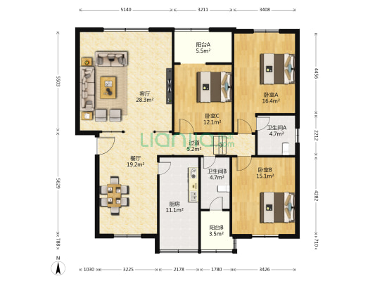 运管所家属区 3室2厅2卫 147平方