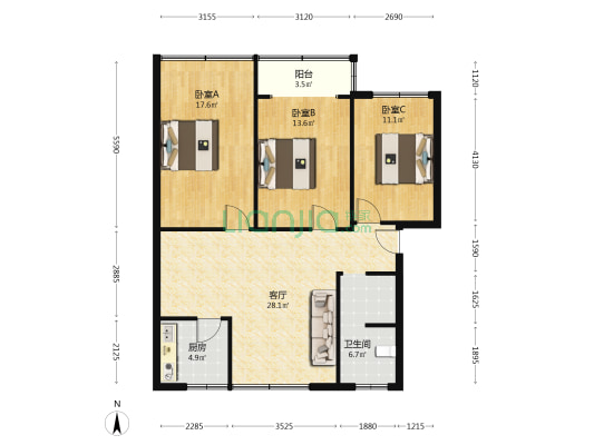 多子巷25号 3室1厅1卫 99平方