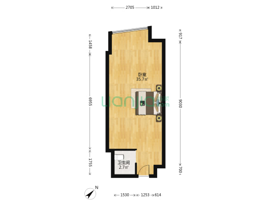 雅居乐汇通广场 1室0厅1卫 53平方