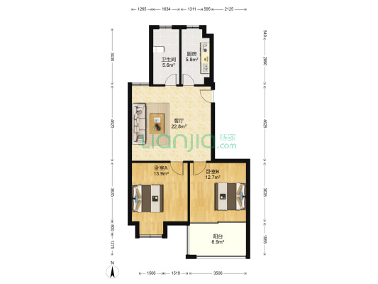 万泰名都 2室1厅1卫 85平方