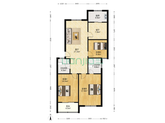 鲈乡苑 3室2厅2卫 113平方