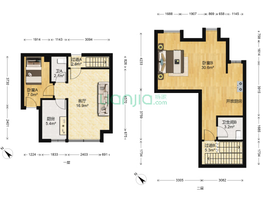百瑞景中央生活区五期东区 2室1厅2卫 98平方