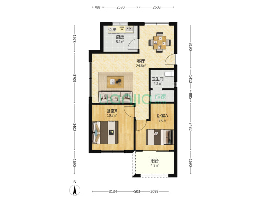 胜稼红星嘉园四区 2室1厅1卫 80平方