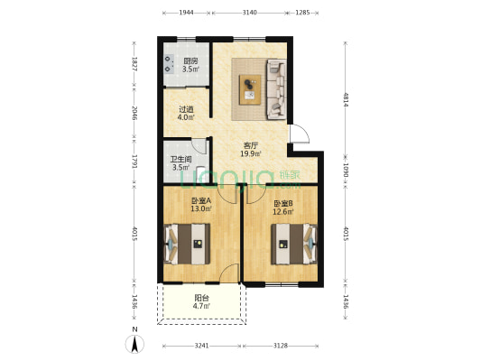琴亭公寓 2室1厅1卫 84平方