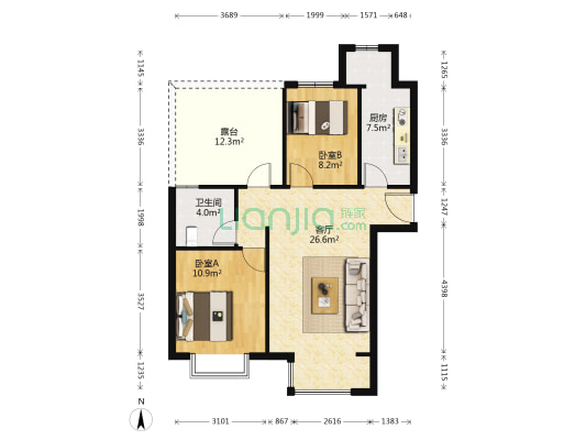 中建高街国际 2室1厅1卫 82平方