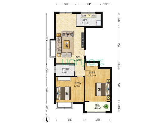 东岳国际 2室1厅1卫 97平方