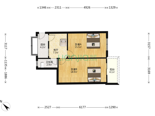 汉生楼 2室1厅1卫 65平方