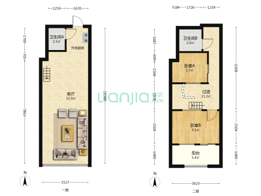丹凤东路41号 2室1厅2卫 55平方