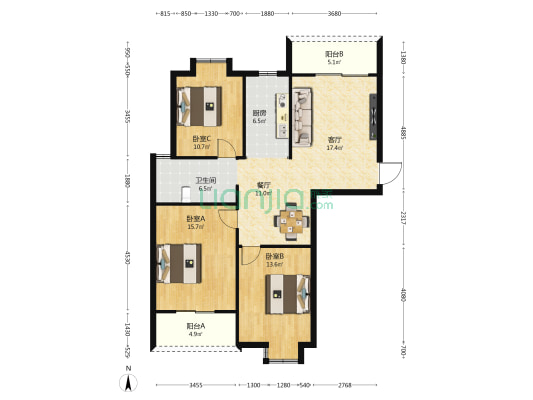 吴圩小区 3室2厅1卫 116平方