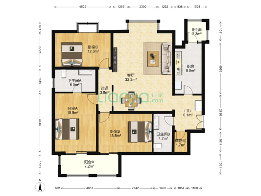 时代芳群 3室1厅2卫 159平方