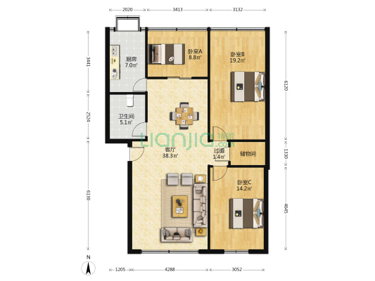 汉正街79号 3室1厅1卫 113平方