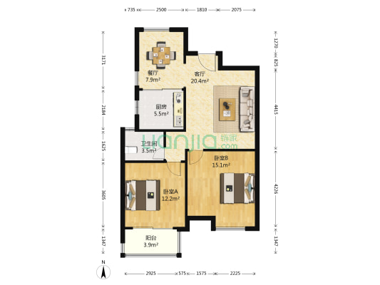 东渡青筑 2室2厅1卫 94平方