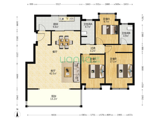 春江明月苑 3室1厅2卫 137平方