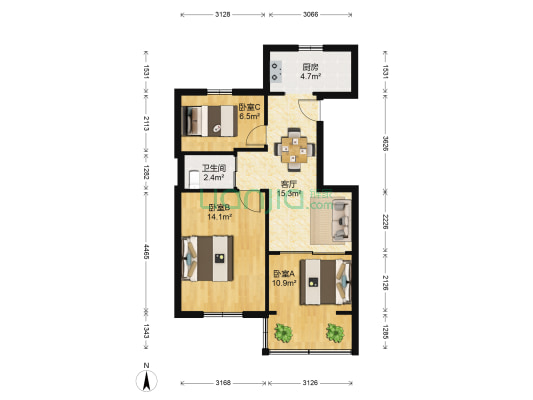 珠江路603号 3室1厅1卫 74平方