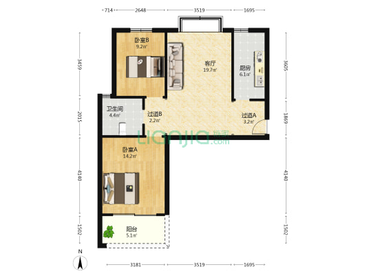 华亭苑 2室1厅1卫 89平方
