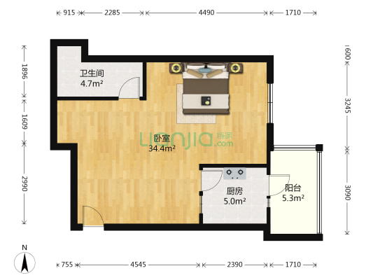 华威大厦 1室0厅1卫 69平方