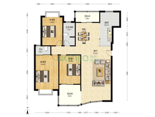 国检园 3室1厅2卫 145平方