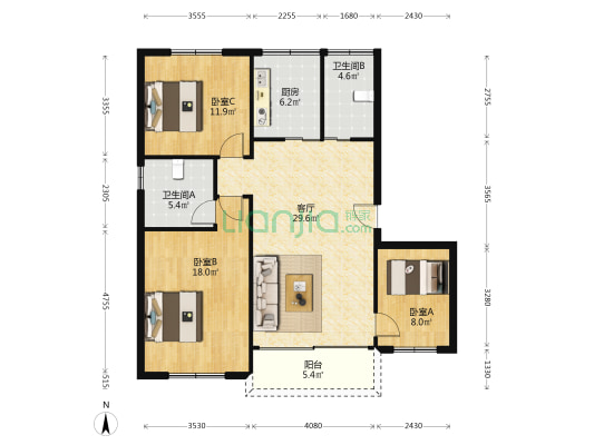 四小综合楼 3室1厅2卫 110平方