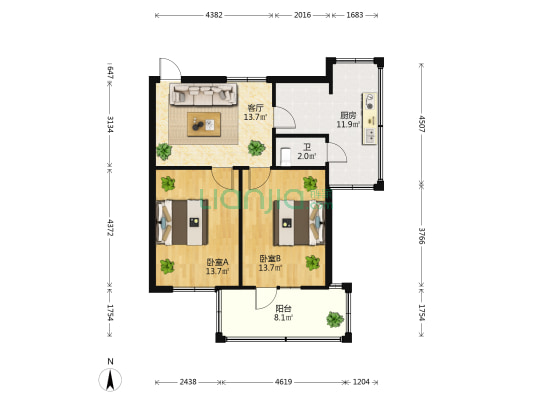 宝善街213号 2室1厅1卫 54平方