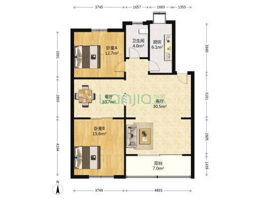 货栈街166号院 2室2厅1卫 98平方
