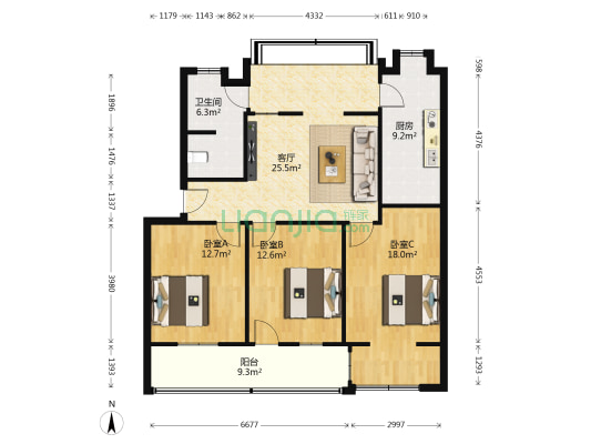 毛纺小区市场监督管理局家属院 3室1厅1卫 109平方