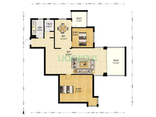 棕榈花园 2室2厅1卫 127平方