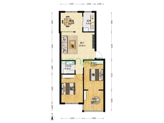 福安北苑 3室2厅1卫 88平方