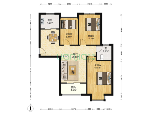 春景花园 3室1厅1卫 103平方