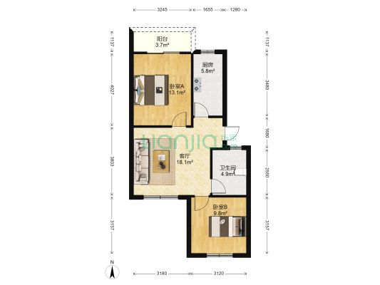 鹅亭境园东区 2室1厅1卫 69平方