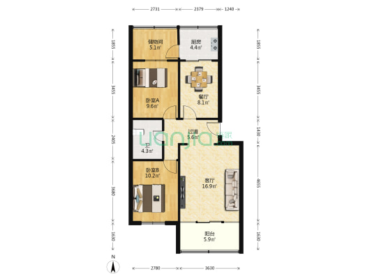 检验检疫局家属院 2室2厅1卫 86平方