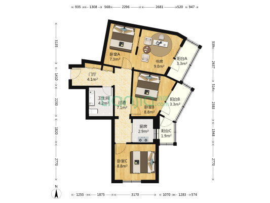 核二院 4室0厅1卫 80平方